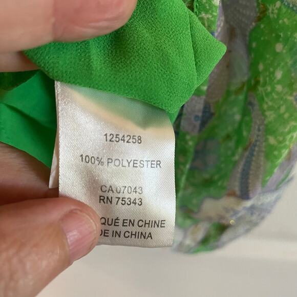 Joie Green Pleat Femme Floral Blouse Cap Sleeves Ruffle Crew Neck size XL - Picture 3 of 13